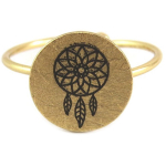 7bis [Q6222] - Bague artisanale 'Boho' dor&eacute; (dreamcatcher) - 11x11 mm
