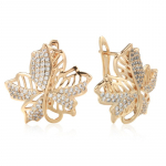 Kinel prabangūs cirkonio auskarai i&scaron; klevo lapų moterims rožinio aukso spalvos