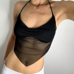 Seksualūs, permatomi tinkliniai vir&scaron;utiniai rai&scaron;teliai, moteri&scaron;ki V formos i&scaron;kirptė korėjieti&scaron;ki vienspalviai apkarpyti vir&scaron;utiniai drabužiai Madingi korėjieti&scaron;ki 90-ųjų mar&scaron;kinėliai One size juoda