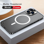 Prabangus metalo aliuminio lydinio rėmas, skirtas iPhone 15 14 Plus 13 12 Mini 11 Pro Max, skirtas Magsafe magnetiniam belaidžiam įkrovimui permatomas matinis dangtelis For IPhone 12 juoda