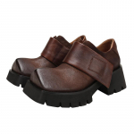 Johnature Retro Square Toe Moteri&scaron;ki batai su platforma Natūralios odos storu padu vienspalviai universalūs batai