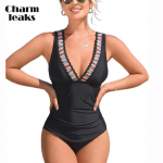 &bdquo;Charmleaks&ldquo; vientisas maudymosi kostiumėlis moteri&scaron;kas spalvotas pečių dirželis V apykakle maudymosi kostiumėlis Seksualus &bdquo;Monokini&ldquo; maudymosi kostiumėlis S-XL S