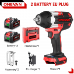 ONEVAN 1800N.m didelio sukimo momento elektrinis veržliaraktis 1/2 colio be&scaron;epetis smūginis veržliaraktis DTW700 belaidis elektrinis įrankis, skirtas Makita 18v baterijai 2 Battery Set