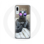 Coque pour Samsung Galaxy A20e Chat avec Lunettes de vue violettes