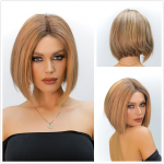 HAIRCUBE 100% Remy žmogaus plaukų perukas su &scaron;viesiomis sruogomis, &scaron;viesūs žmogaus plaukų perukai baltoms moterims, 13x1 nėrinių priekinis perukas, natūraliai rudi tiesūs bobiukai