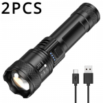 1500LM Galingas LED žibintuvėlisUSB įkraunamas žibintuvėlisDidelės galios žibintuvėlisIlgas &scaron;audyklės žibintuvėlis stovyklavimuiMažas ne&scaron;iojamas 2PCS-1500LM