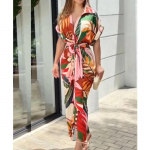 Eleganti&scaron;ka moteri&scaron;ka mar&scaron;kininė suknelė Vasarinė vintažinė spauda su rai&scaron;teliais su rai&scaron;teliu Moteri&scaron;ka masyvi V kaklo paplūdimio ilgos suknelės Laisvalaikio chalatas S raudona