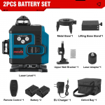 ONEVAN 16 eilučių 4D lazerinis nivelyras savaime i&scaron;silyginantis 360 horizontalus ir vertikalus kryžminis itin galingas žalias lazerinis nivelyras su 2 baterijomis 2 Battery-EU