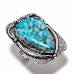 Natural Copper Blue Turquoise Gemstone 925 Sterling Silver Ring Size 8.5 a7s46
