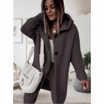 Moteri&scaron;kas vienspalvis megztas megztinis su gobtuvu &ndash; laisvalaikis ilgomis rankovėmis su sagos detalėmis, labai tamprus audinys, puikiai tinka rudeniui ir žiemai XL kava