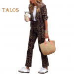 2 vnt./komplektas Moteri&scaron;kas oficialus paltas kelnių rinkinys ilgomis rankovėmis Leopardo ra&scaron;to atvartas megztinis vidutinio ilgio striukė Tiesi auk&scaron;tu juosmeniu kelnės oficialaus verslo XL žalia