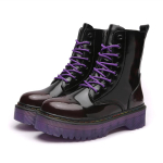 Madingi moteri&scaron;ki vyri&scaron;ki paauk&scaron;tinti batai 2024 m. Madingi tikros odos violetiniai ankle boots moteriai Laisvalaikio motociklo prabangūs batai &Scaron;ilti žiemos 45 black