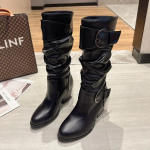Madingi moteri&scaron;ki batai Madingi rudeniniai PU odos batai Botas Moteri&scaron;ki tampūs juodi Romos ilgio iki kelių batai Dideli dydžiai 35-43 Zapatos De Mujer 38 juoda