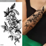 1 vnt. Seksualūs juodų gėlių laikini netikri tatuiruotės lipdukai, skirti moterims, merginoms, netikroms tatuiruotėms, &bdquo;pasidaryk pats&ldquo; vandens perkėlimo tatuiruotėms &bdquo;Body Art&ldquo; makiažas 96*190MM