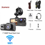 3Camera Dash Cam, skirta automobilio kamerai 1080P vaizdo įra&scaron;ymo įrenginys WIFI automobilinis DVR priekinio galinio vaizdo kamera naktinio matymo juodos dėžės automobilio priedai Wifi 3 Lens