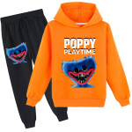 Vaiki&scaron;kas 3D džemperis Huggy Wuggy megztinis sportinis kostiumas Poppy Playtime vaiki&scaron;kas megztinis + kelnės 130cm oranžinė
