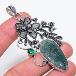 Natural Moss Agate, Diopside 925 Sterling Silver Jewelry Pendant 3.23 d8i46