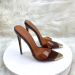12cm Seksualios Smailianosės Spalvotos PVC &Scaron;lepetės Auk&scaron;takulnės Basutės Moterims Rudos Stiletto Kulniukai Moteri&scaron;ki Batai Moteri&scaron;kas Dydis 33-46 Zapatos De Mujer 35