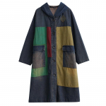 Moteri&scaron;ki madingi marginti patchwork vėjo striukės moterims oversized rudens džinsiniai ilgos hoodies lietpalčiai kasdieniai laisvi moteri&scaron;ki lietpalčiai S