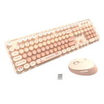 MOFII belaidės klaviatūros ir pelės rinkinys, 2,4 GHz retro pilno dydžio klaviatūra su skaičių bloku ir miela belaide pele kompiuteriui PC oranžinė