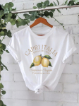 Women's Lemon Print Pure Cotton Short-Sleeve T-Shirt, European & American Style, Round Neck Summer Design Small