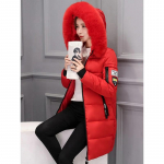 Žieminė &scaron;ilta parka su kailiniu apykakliu ir kapi&scaron;onu moterims, madinga, patogi, su užtrauktuku, ki&scaron;enėmis, ilga, eleganti&scaron;ka, liekninanti, stora, moteri&scaron;ka. M raudona