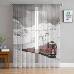 Traukinys Geležinkelio Kelionė Tiulis Skaidrios Užuolaidos Modernus Langų Apmu&scaron;alas Virtuvei Svetainei Miegamojo Dekoras W135 x H160cm