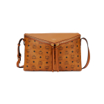 MCM konjako spalvos Visetos odinė trikampė rankinė per petį su auksiniais metaliniais elementais kasdieniam naudojimui Basic Set (Bag+Dust Bag)