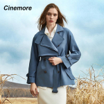 Cinemore rudeninis vidutinio ilgio paltas moterims Laisvalaikio vėjo striukė su dvigubu atvartu su diržu, vėjui atsparus eleganti&scaron;kas moteri&scaron;kas paltas