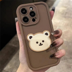 INS Brown Cute Bear telefono dėklas, skirtas iPhone 15 14 13 12 11 Pro Max X XS XR XS Max naujas objektyvas, apsaugotas Japonija, Korėja, mink&scaron;tas dangtelis iPhone X ruda