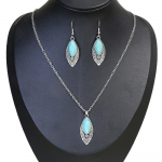 Retro mėlynos spalvos turkio spalvos auskarų rinkinys Bohemian Droplet Earrings Kaklo papuo&scaron;alas Earrings Necklace Set B