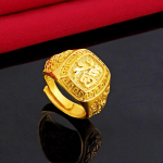 Naujas atmosferinis auk&scaron;čiausios klasės tikro smėlio auksinis vyri&scaron;kas žiedas su reguliuojamu atidarymu, dominuojantis auksu dengtas žiedas