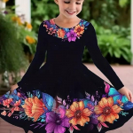 Mergaitės kasdieninė suknelė su 3D ra&scaron;tu, apvaliu kaklu ir ilgomis rankovėmis, vaiki&scaron;ka princesės suknelė 110