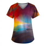 Didelio dydžio mielas spausdintas &scaron;veitimas darbinės uniformos vir&scaron;ūnės moterims V formos kaklo trumpomis rankovėmis, linksmi mar&scaron;kinėliai Darbo mar&scaron;kinėliai su ki&scaron;enėmis XXXXL juoda