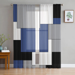 Akvamarino Turkio Juoda Pilka Patchwork Abstraktus Menas Skaidrios Užuolaidos Svetainės Dekoravimas Langų Užuolaida Virtuvės Tiulis Voalas Užuolaidos W135 x H115cm x1&Rod Pocket