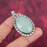 Akvamarino chalcedono rankų darbo brangakmenių papuo&scaron;alai, 925 prabos sidabro pakabukas, unikalaus dizaino papuo&scaron;alai, moterims 1.89 Inches mėlyna