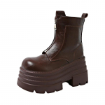 Moteri&scaron;ki žieminiai ankle boots 10CM motociklininko batai storais kulnais platforminiai odiniai sportbačiai moteriai su užtrauktuku masyvūs trumpi combat batai 34 vyno raudonos spalvos
