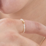 PRIE&Scaron; MĖNULIO PATEKĖJIMĄ [14K] Mėnesienos perlo žiedas GR4 - juostelės tipo Rose gold