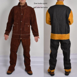 Karvės odos suvirintojo striukė: Atsparus kar&scaron;čiui, Apsaugantis nuo nudegimų, Apsauga nuo lankinio suvirinimo, Izoliuota oda suvirintojams.