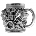 Variklio puodelis 350ml Kūrybingas V8 variklio puodelis su rankena Naujovė Nerūdijančio plieno puodeliai gėrimams Automobilių mėgėjų dovanos 350ml sidabras
