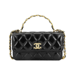 Chanel Classic Flap CF 23A Senovinė rankena Deimanto ra&scaron;to poliruota avikailio odinė sagtelė odinis dirželis Moteri&scaron;kas įprastas peties rankinis krep&scaron;ys juodas Basic+Dust Bag juoda