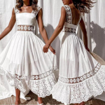 Moteri&scaron;ka Boho Lace Maxi suknelė Vasaros laisvalaikio atostogų paplūdimio Ilgas Sundress S