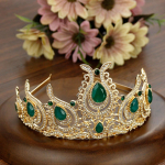 Auksinės spalvos karūna Bohemijos kri&scaron;tolo galvos apranga Tiaras Vestuviniai plaukų aksesuarai žalia