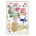 3D didelės vazos sienos lipdukas Lotoso gėlių lipdukas, lipnus, tvirtas, vandeniui atsparus PVC lipdukas, sienos meno dekoravimas