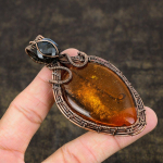 Natural Baltic Amber, Labradorite Gemstone Copper Wire Wrap Pendant 3.55 b1s14