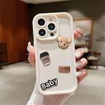 Mielas 3D Bear kavos animacinio filmo silikoninis dėklas, skirtas iPhone 16 15 12 11 13 14 Pro Max 7 8 Plus X Xs Xr 15pro 14pro 15plus mink&scaron;tas matinis dangtelis iPhone 13 Pro Max