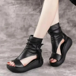 Retro Mink&scaron;tos PU Odos Moteri&scaron;ki &Scaron;aunūs Batai Mada Moteri&scaron;ki Sandalai Vasariniai Sandalai Atviru Priekiu Platformos Vidutinio Auk&scaron;čio Kulnas Batas Sandalijos 35
