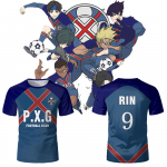 PXG mėlyna spyna japonų anime mar&scaron;kinėliai futbolo uniforma Nr. 9 Rin Shidou Cosplay mar&scaron;kinėliai vyri&scaron;ki ir moteri&scaron;ki laisvalaikio sportiniai vir&scaron;ūnės 2XL
