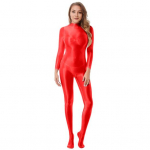 Lady Blizgantis Kūno kojinis triko Elastingas Seksualus Viso kūno kombinezonas Ilgomis rankovėmis Jumpsuit su užtrauktuku Blizgus Lygus Leotard Katytės kostiumas &scaron;okių praktikai, klubui, stulpo &scaron;okiui 180cm raudona
