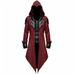 S-5XL Vyrams Nauja mada Devil Fashion Vyri&scaron;ka gotikos stiliaus striukė su gobtuvu Raudona juoda Diesel Punk Assassin Creed Cosplay kostiumo kardiganų paltai vyrams 3XL raudona